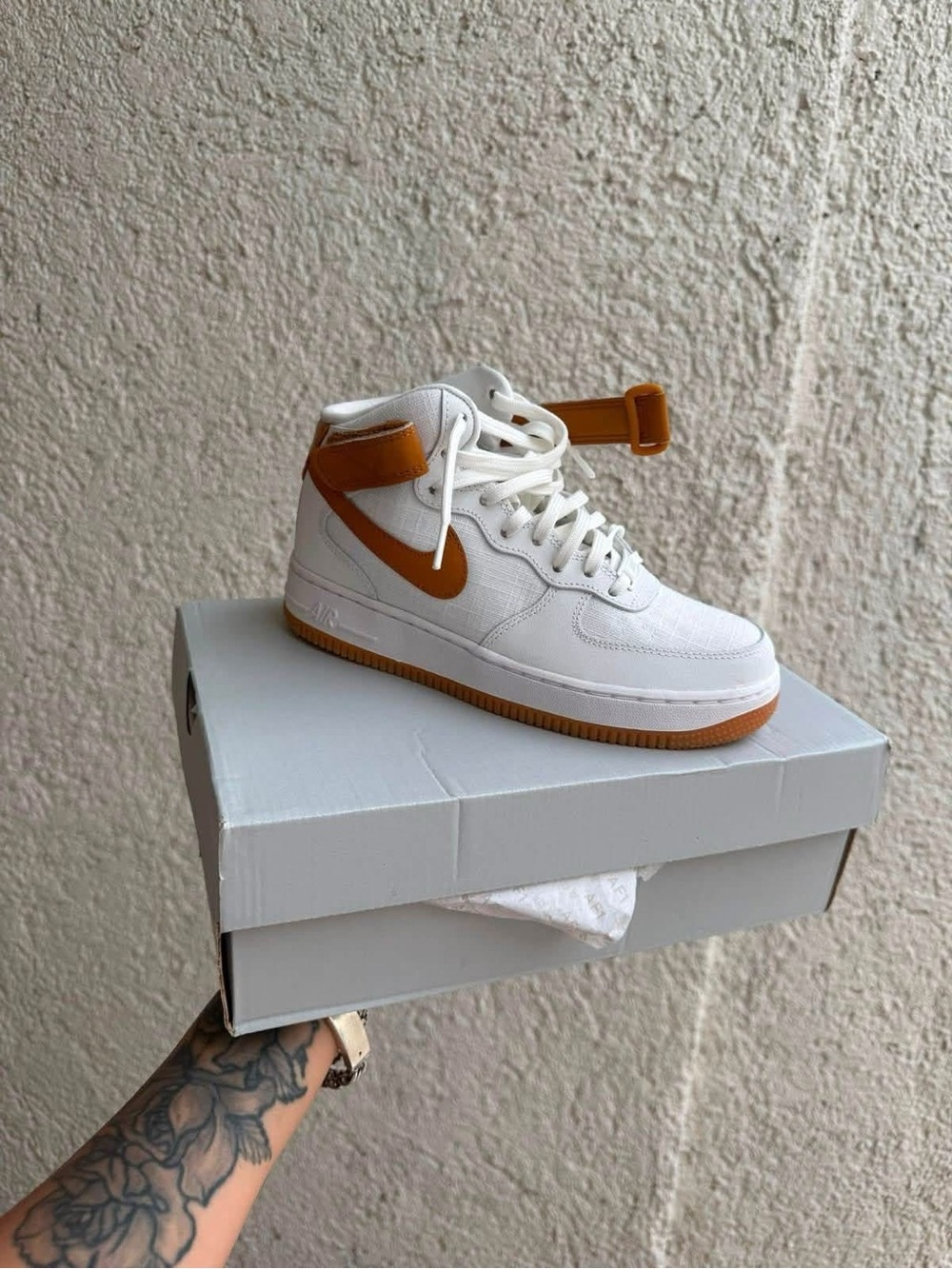 Nike White High-Top Sneakers with Tan Accents